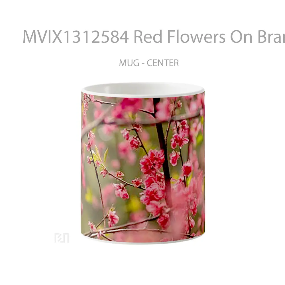Mug Red Flowers On Branches Gelas Pemandangan Alam