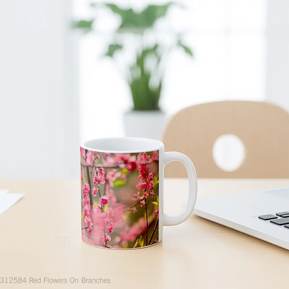 Mug Red Flowers On Branches Gelas Pemandangan Alam - All-side / Desain