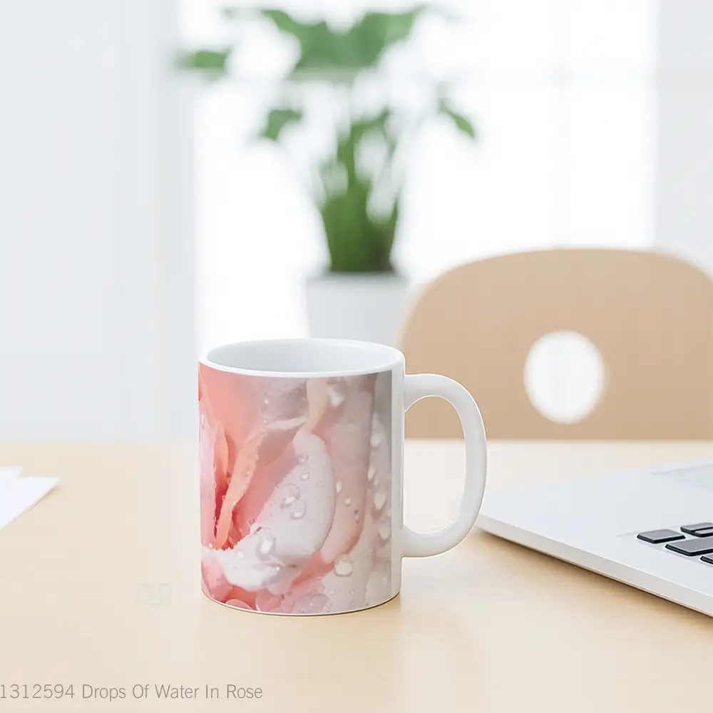 Mug Drops Of Water In Rose Gelas Pemandangan Alam - All-side / Desain