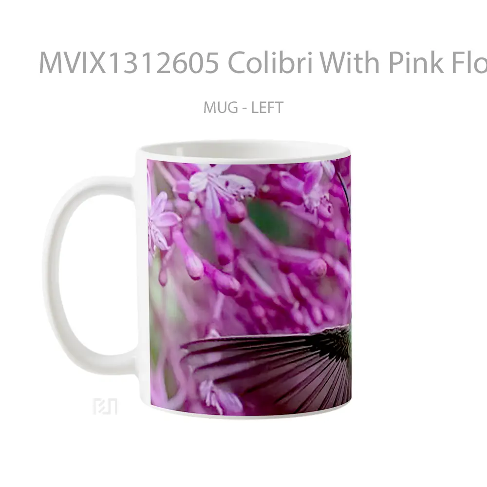 Mug Colibri With Pink Flowers Gelas Pemandangan Alam - All-side / Desain