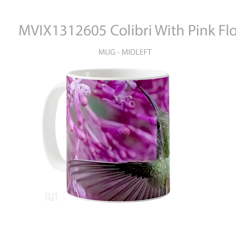 Mug Colibri With Pink Flowers Gelas Pemandangan Alam - All-side / Desain