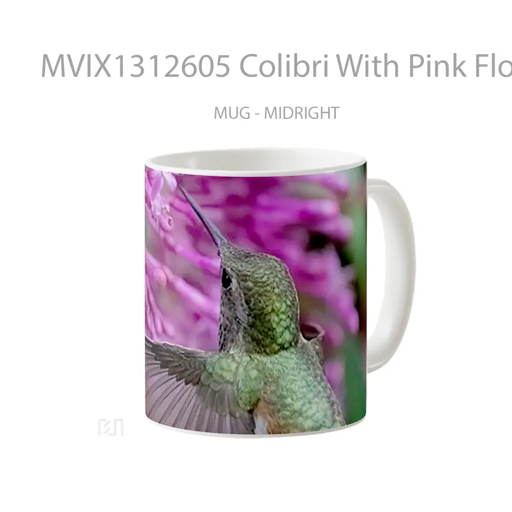 Mug Colibri With Pink Flowers Gelas Pemandangan Alam - All-side / Desain