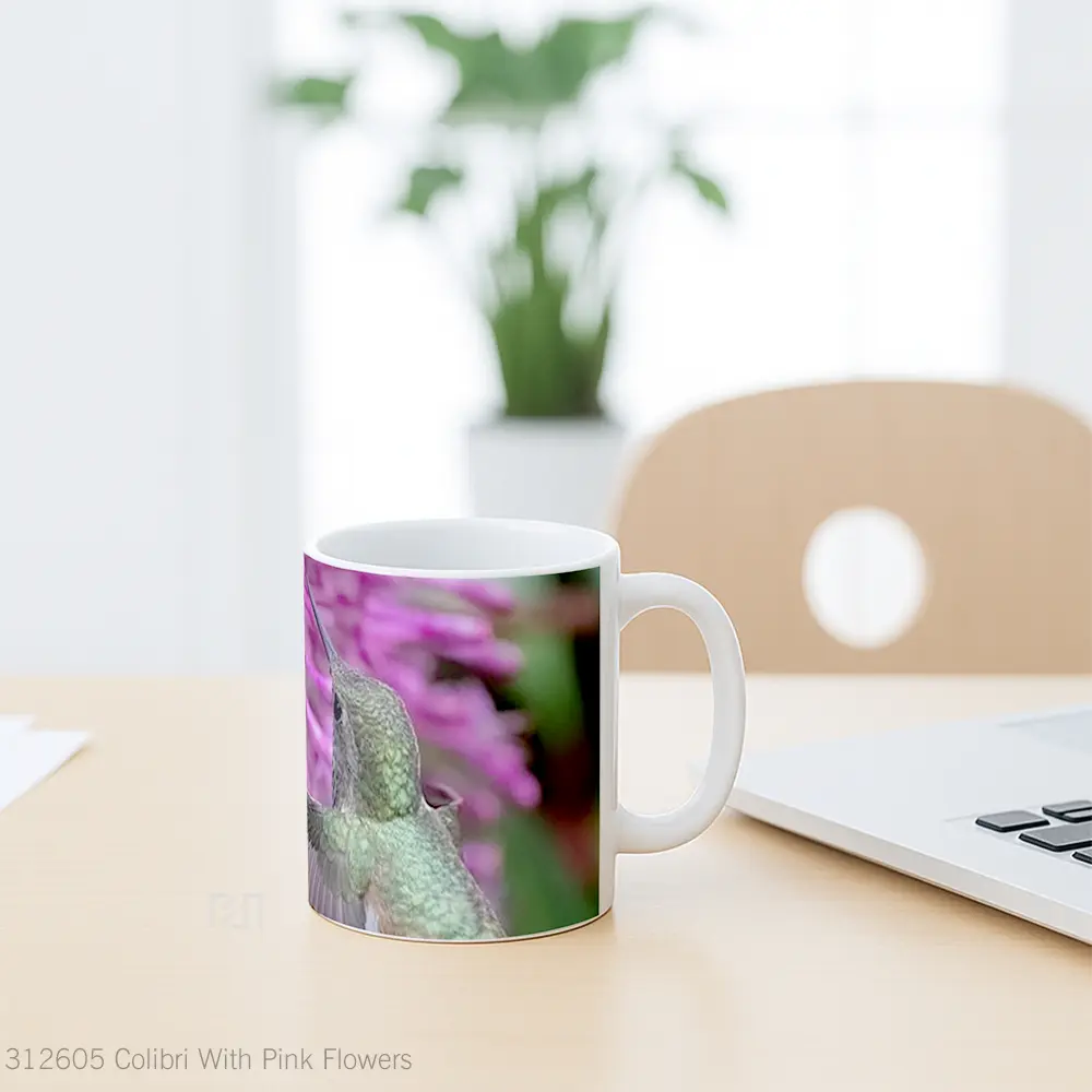 Mug Colibri With Pink Flowers Gelas Pemandangan Alam - All-side / Desain