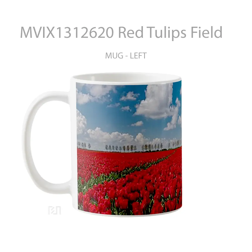 Mug Red Tulips Field Gelas Pemandangan Alam - All-side / Desain