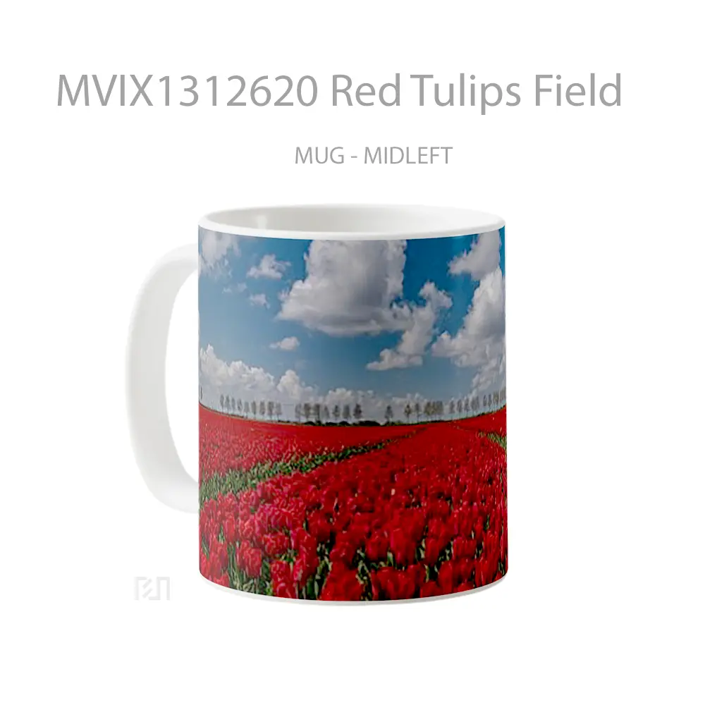 Mug Red Tulips Field Gelas Pemandangan Alam - All-side / Desain