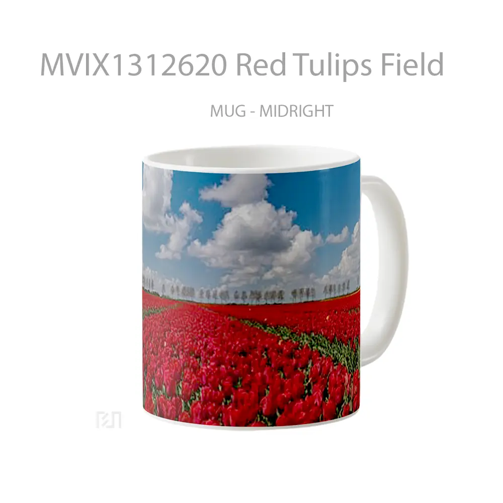 Mug Red Tulips Field Gelas Pemandangan Alam - All-side / Desain