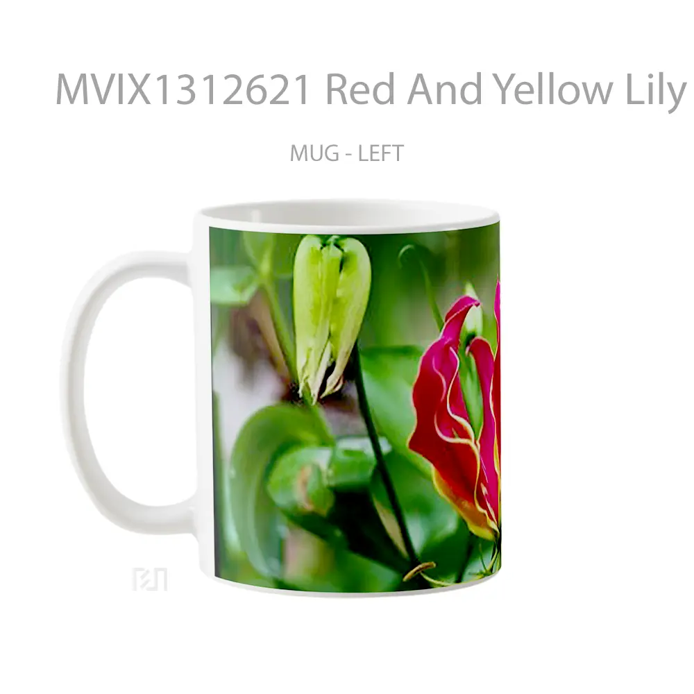 Mug Red And Yellow Lily Gelas Keramik Unik - All-side / Desain