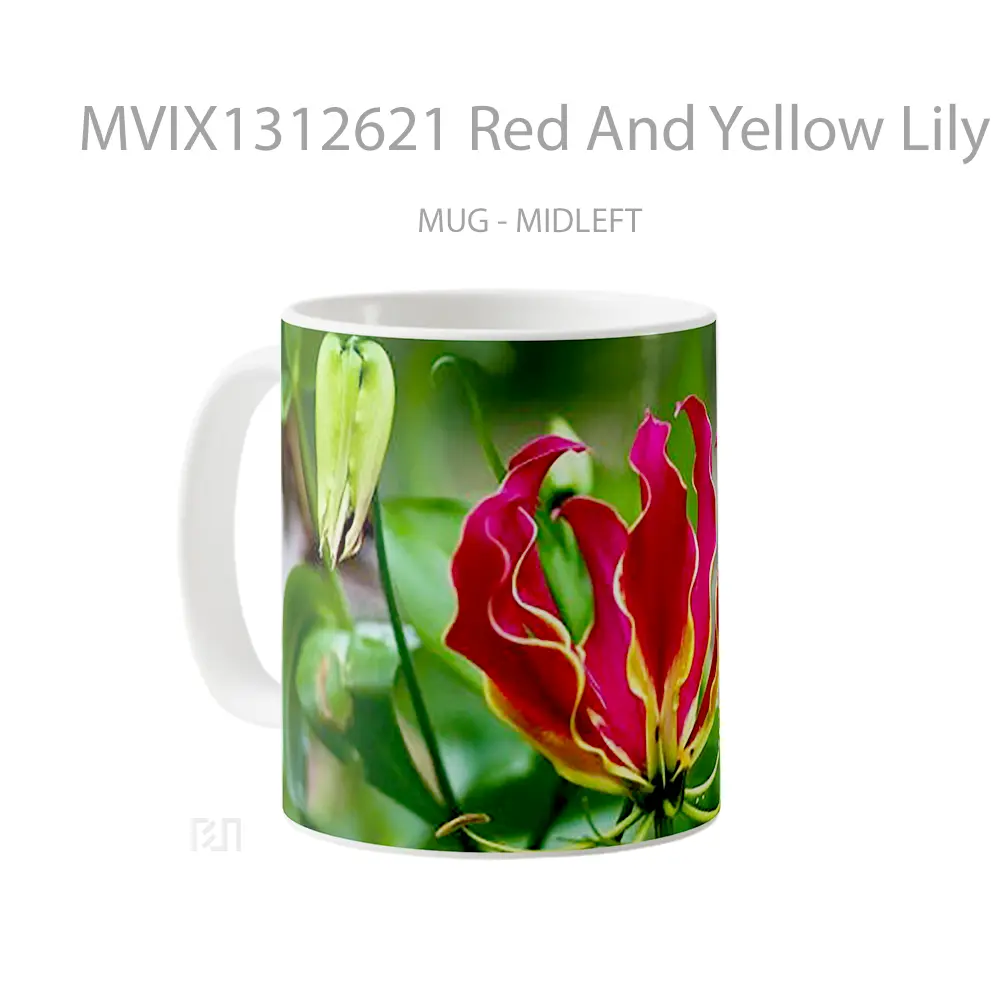 Mug Red And Yellow Lily Gelas Keramik Unik - All-side / Desain