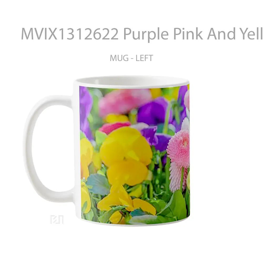 Mug Purple Pink And Yellow Flowers Gelas Pemandangan Alam - All-side / Desain