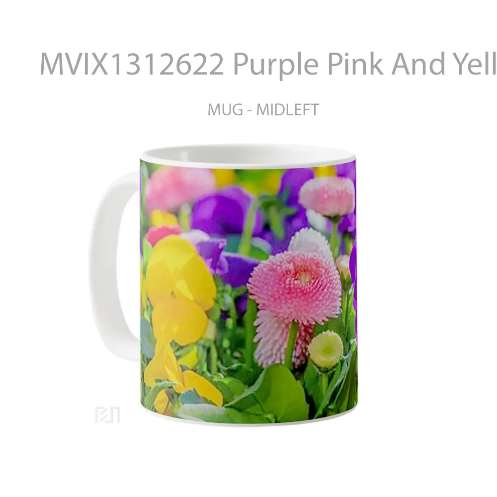 Mug Purple Pink And Yellow Flowers Gelas Pemandangan Alam - All-side / Desain