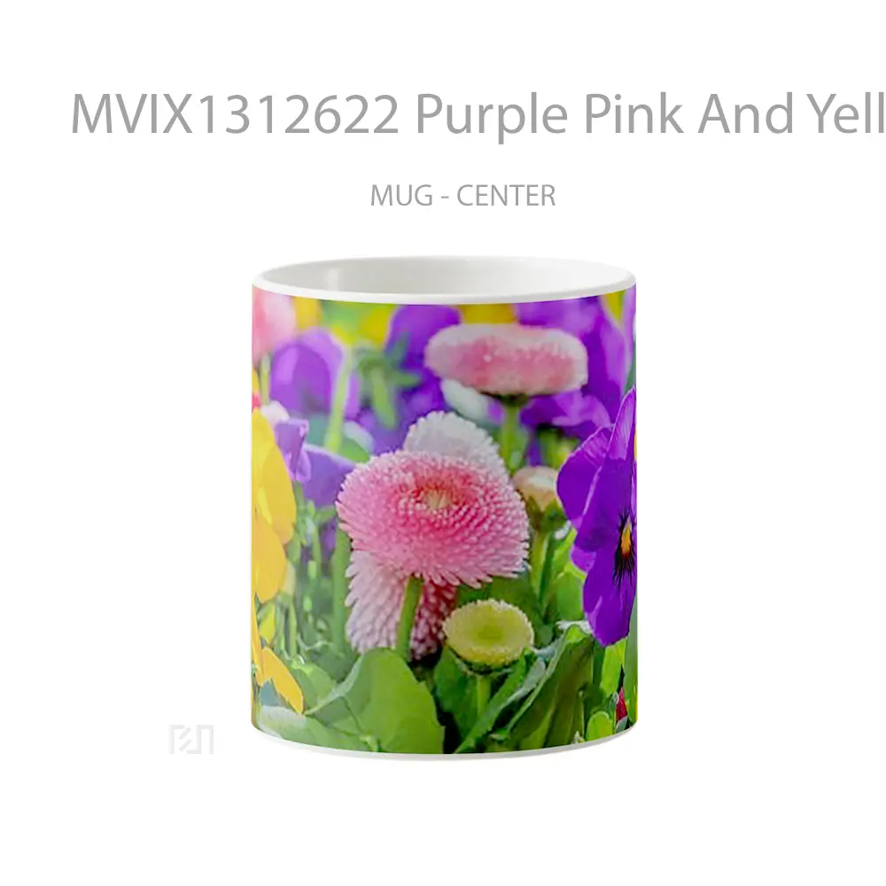 Mug Purple Pink And Yellow Flowers Gelas Pemandangan Alam