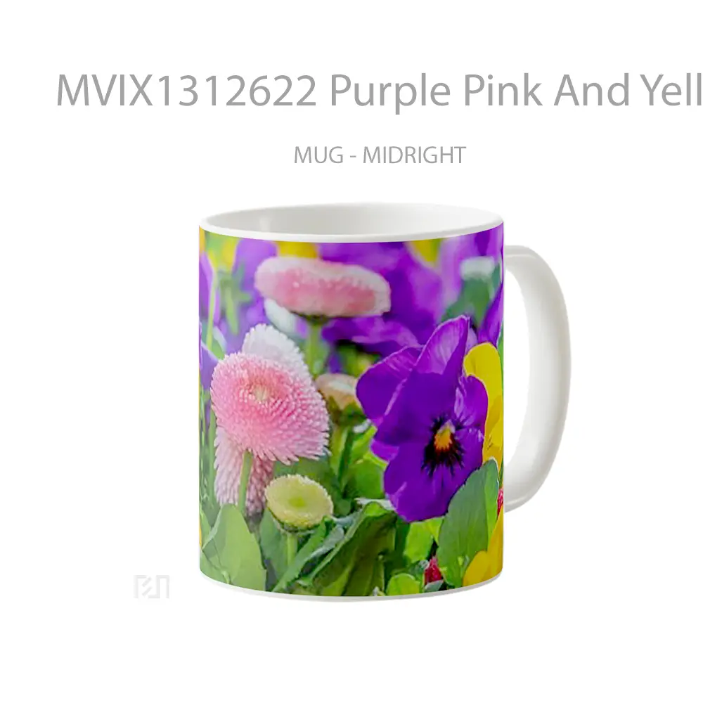 Mug Purple Pink And Yellow Flowers Gelas Pemandangan Alam - All-side / Desain
