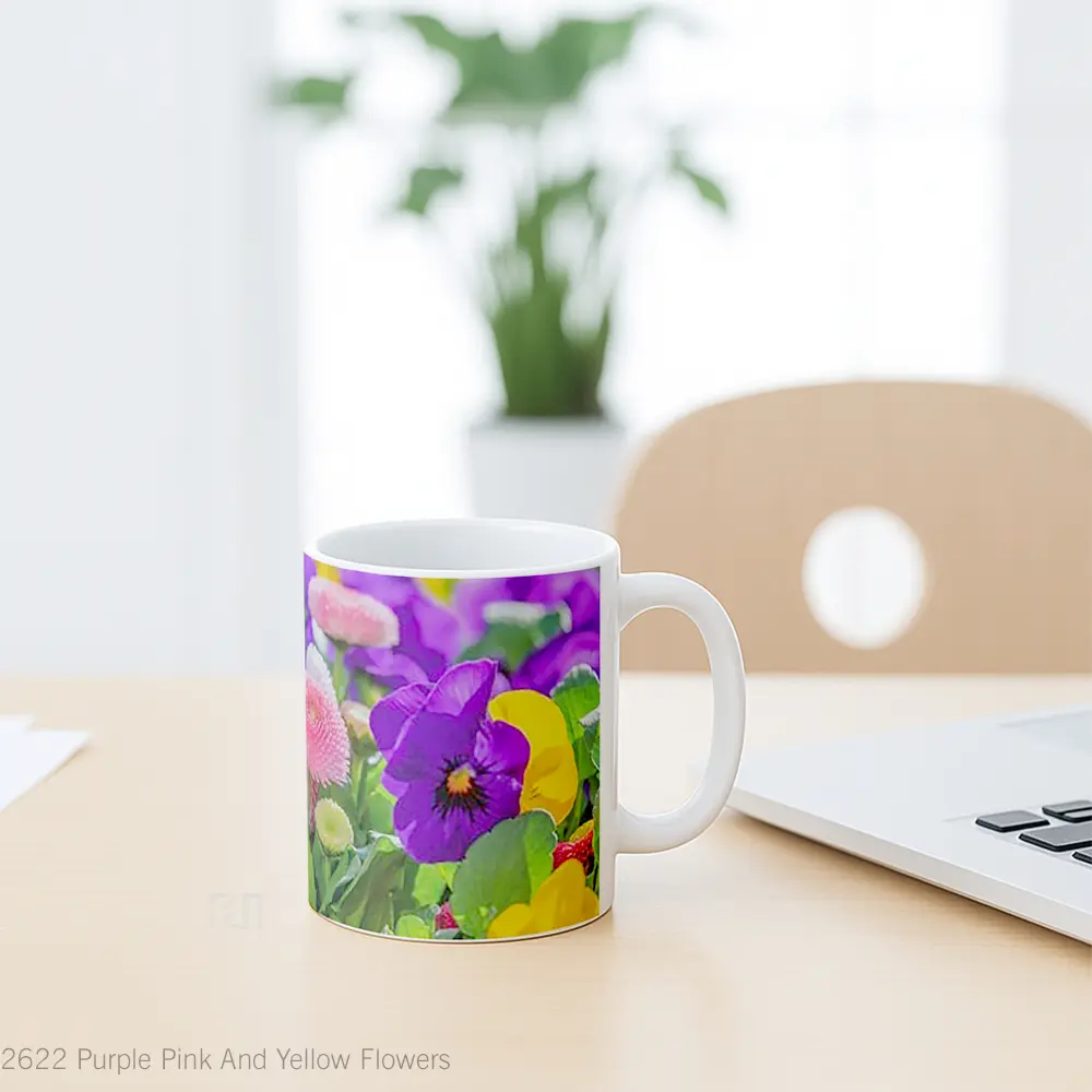 Mug Purple Pink And Yellow Flowers Gelas Pemandangan Alam - All-side / Desain