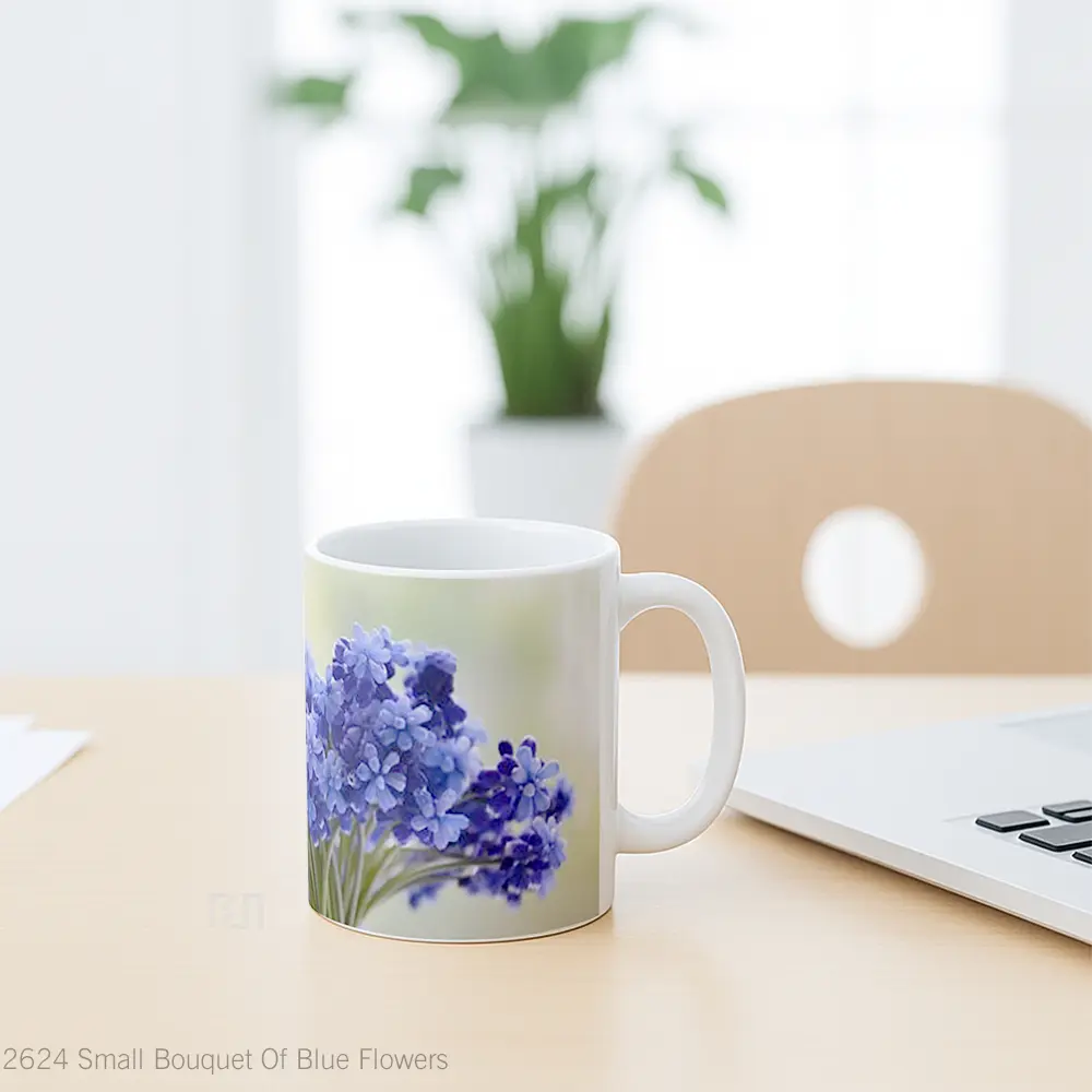Mug Small Bouquet Of Blue Flowers Gelas Pemandangan Alam - All-side / Desain