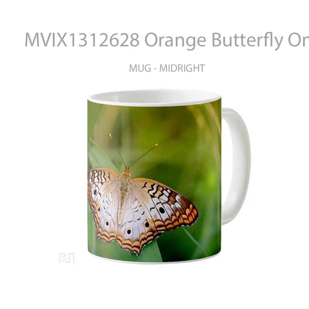 Mug Orange Butterfly On Grass Gelas Hewan Lucu - All-side / Desain