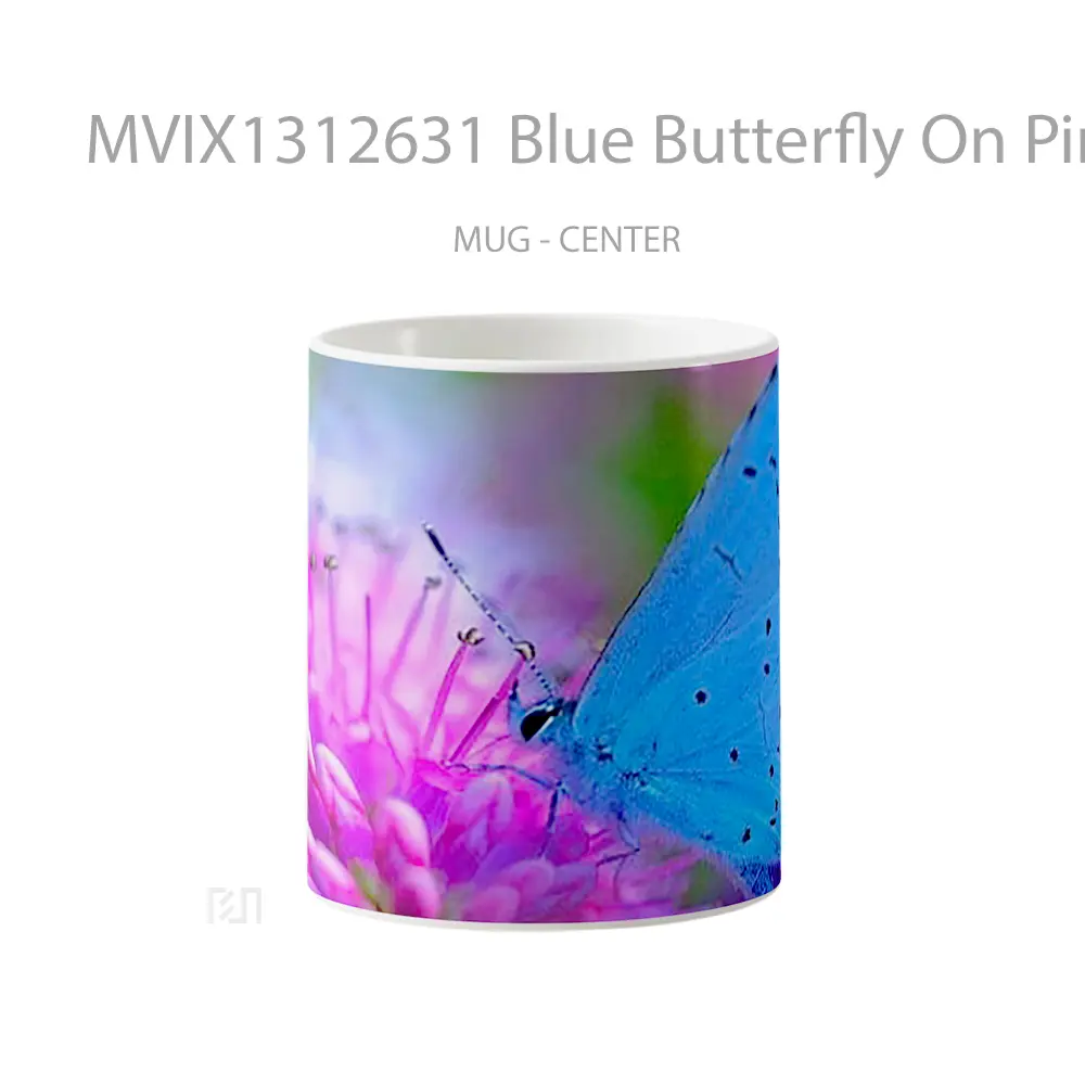 Mug Blue Butterfly On Pink Flower Gelas Hewan Lucu