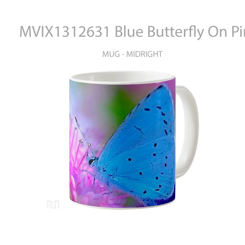 Mug Blue Butterfly On Pink Flower Gelas Hewan Lucu - All-side / Desain