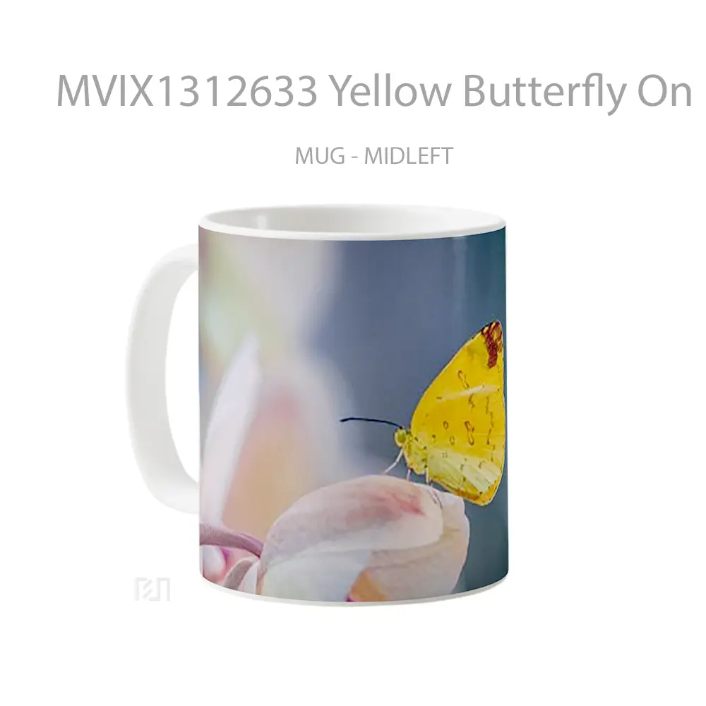 Mug Yellow Butterfly On Flower Petal Gelas Hewan Lucu - All-side / Desain