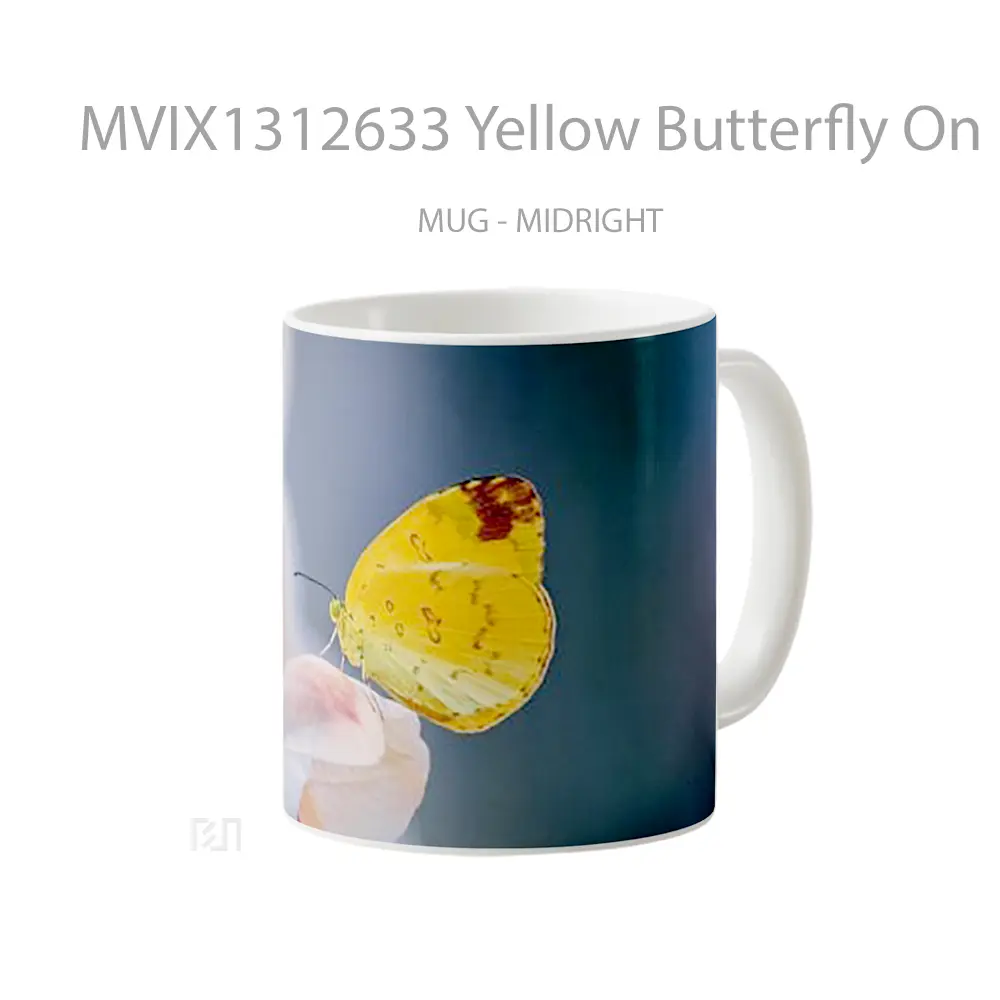 Mug Yellow Butterfly On Flower Petal Gelas Hewan Lucu - All-side / Desain