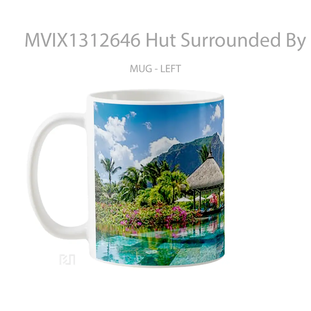 Mug Hut Surrounded By Palm Trees And Mountain Gelas Pemandangan Alam - All-side / Desain