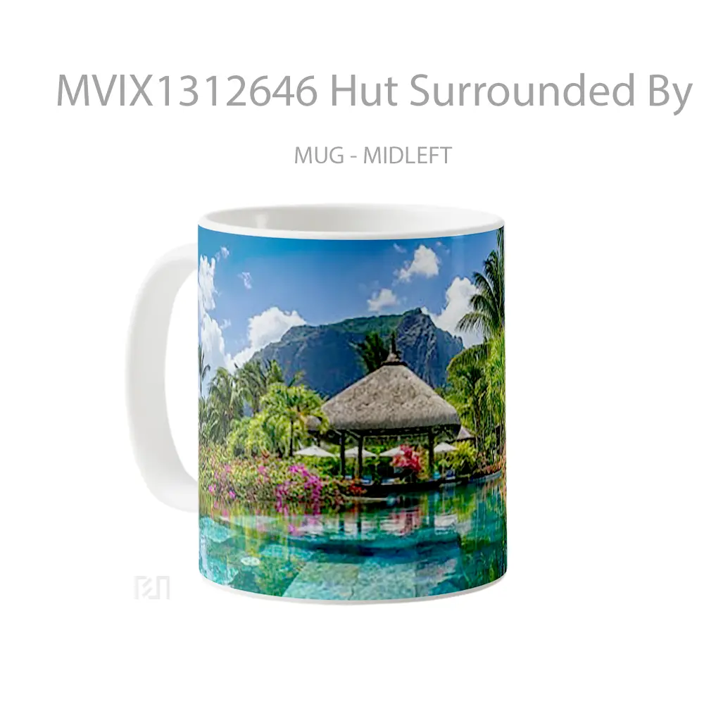 Mug Hut Surrounded By Palm Trees And Mountain Gelas Pemandangan Alam - All-side / Desain