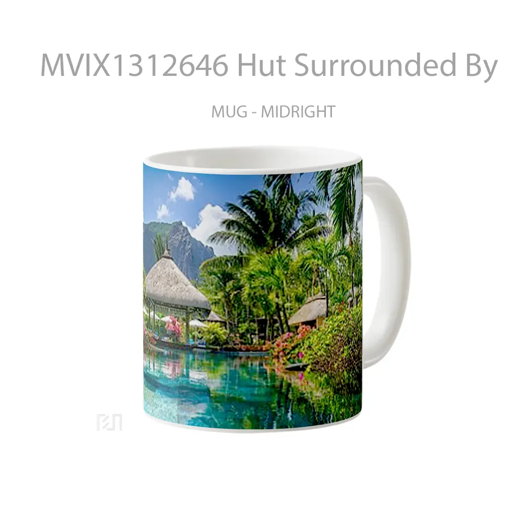 Mug Hut Surrounded By Palm Trees And Mountain Gelas Pemandangan Alam - All-side / Desain