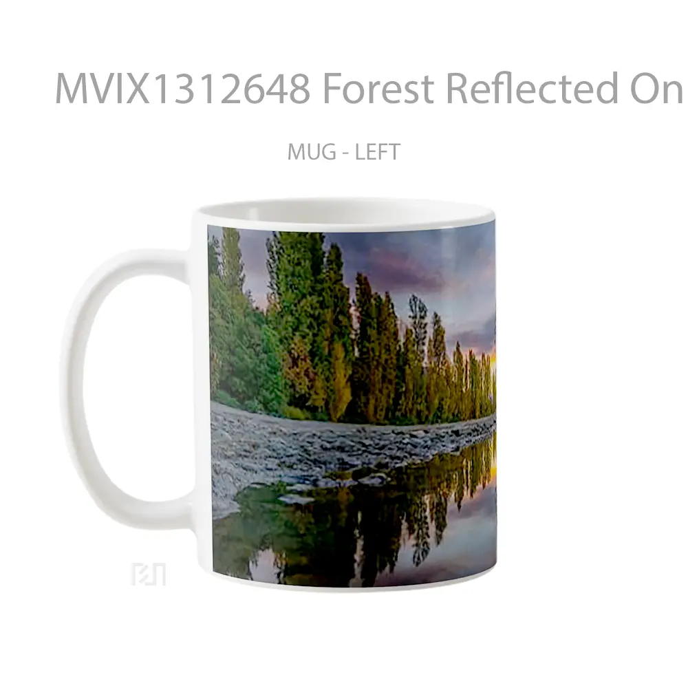 Mug Forest Reflected On Lake At Sunset Gelas Pemandangan Alam - All-side / Desain