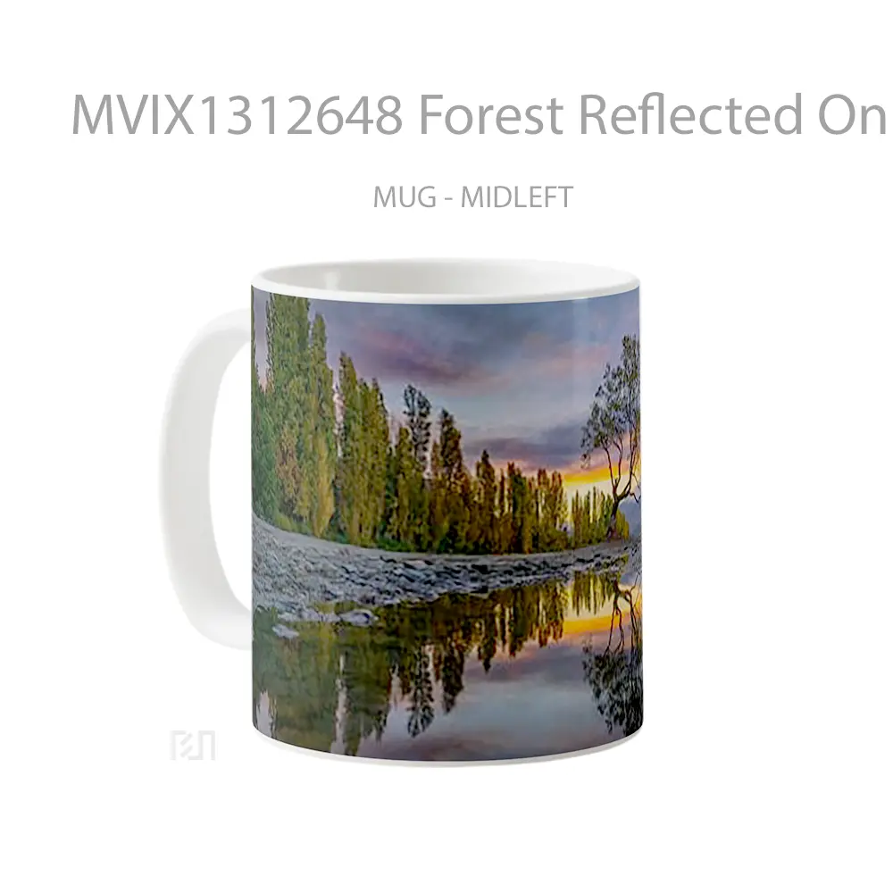 Mug Forest Reflected On Lake At Sunset Gelas Pemandangan Alam - All-side / Desain