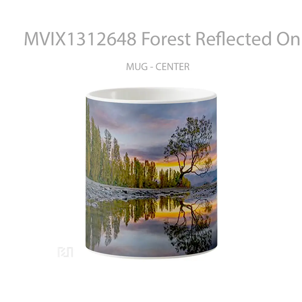 Mug Forest Reflected On Lake At Sunset Gelas Pemandangan Alam