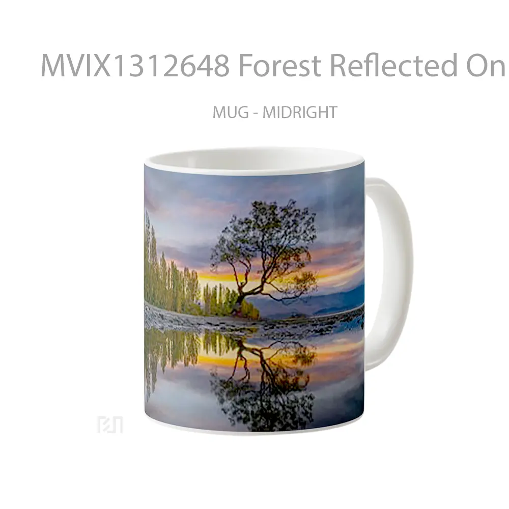 Mug Forest Reflected On Lake At Sunset Gelas Pemandangan Alam - All-side / Desain