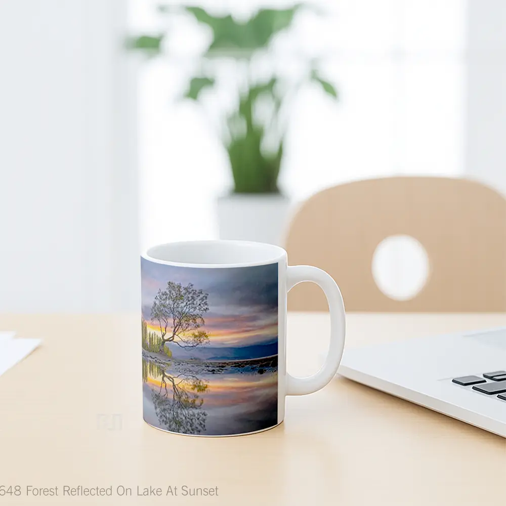 Mug Forest Reflected On Lake At Sunset Gelas Pemandangan Alam - All-side / Desain