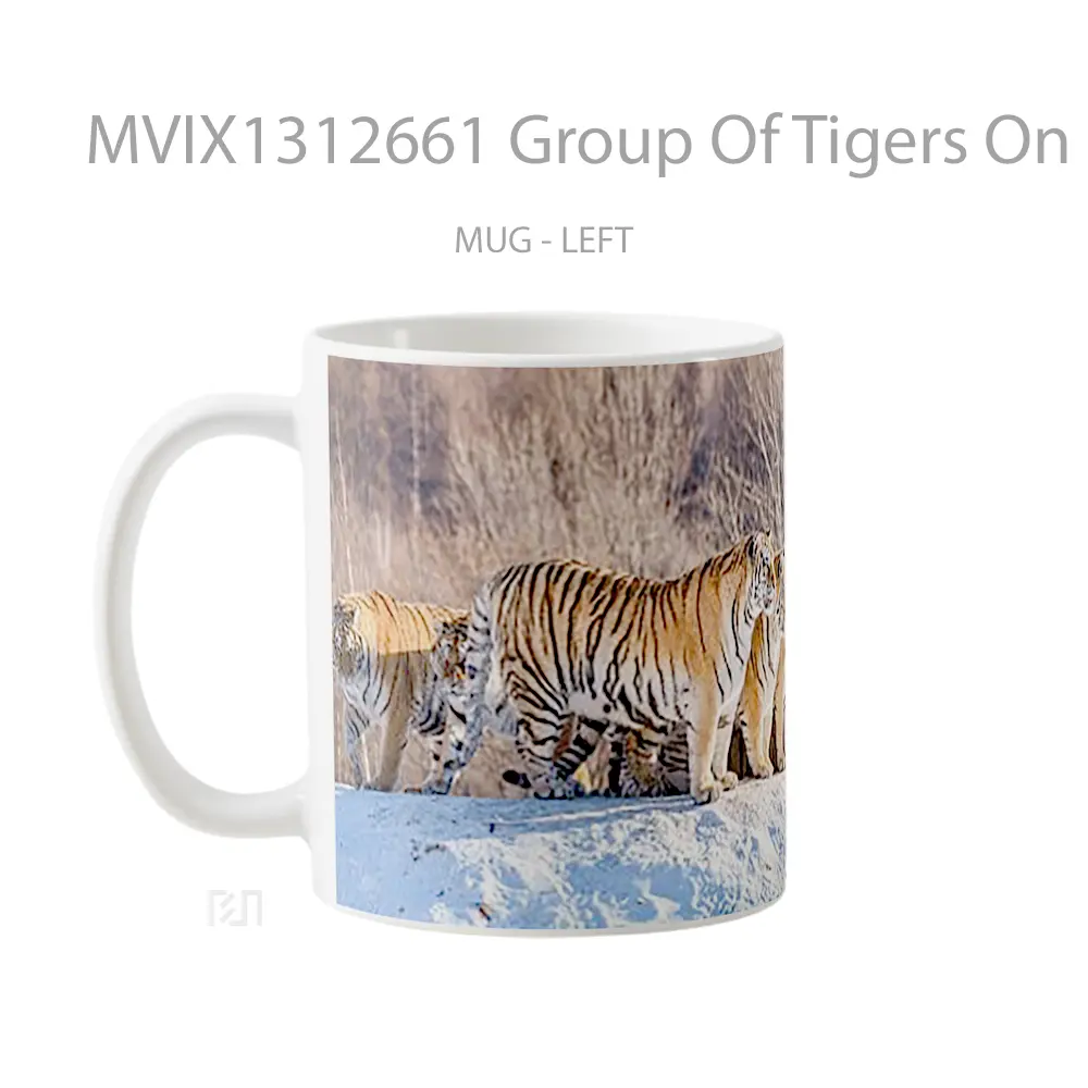 Mug Group Of Tigers On Snowed Mountain Gelas Hewan Lucu - All-side / Desain