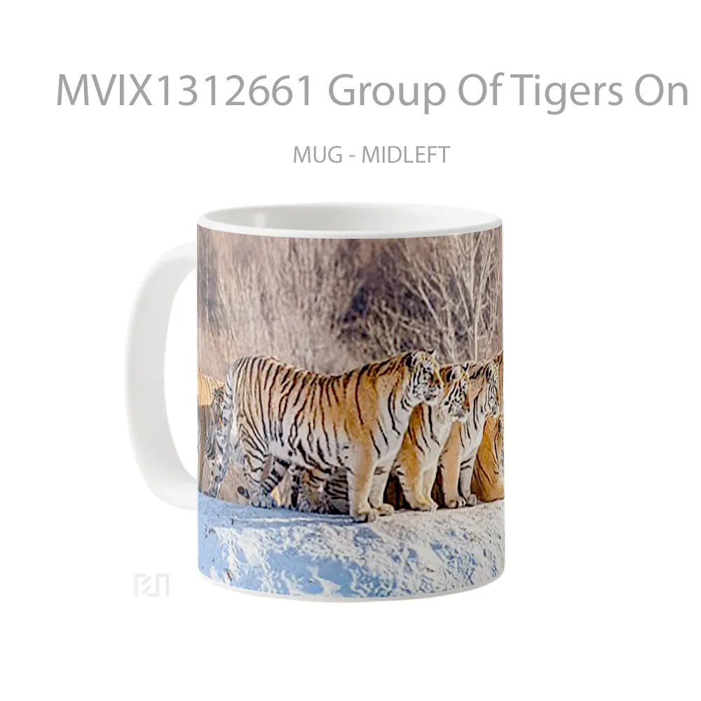 Mug Group Of Tigers On Snowed Mountain Gelas Hewan Lucu - All-side / Desain