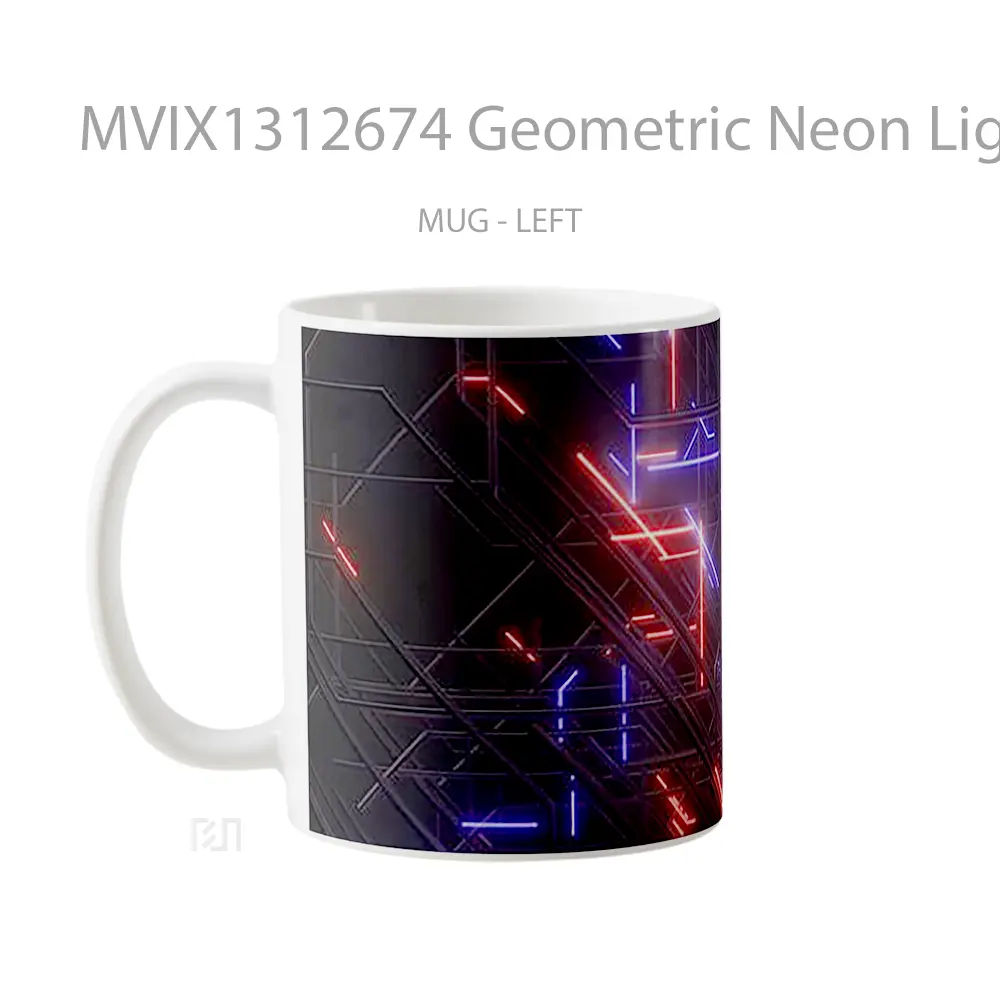 Mug Geometric Neon Lights Abstract Gelas Seni Modern - All-side / Desain