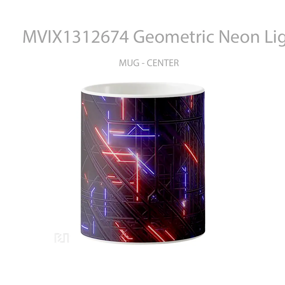 Mug Geometric Neon Lights Abstract Gelas Seni Modern