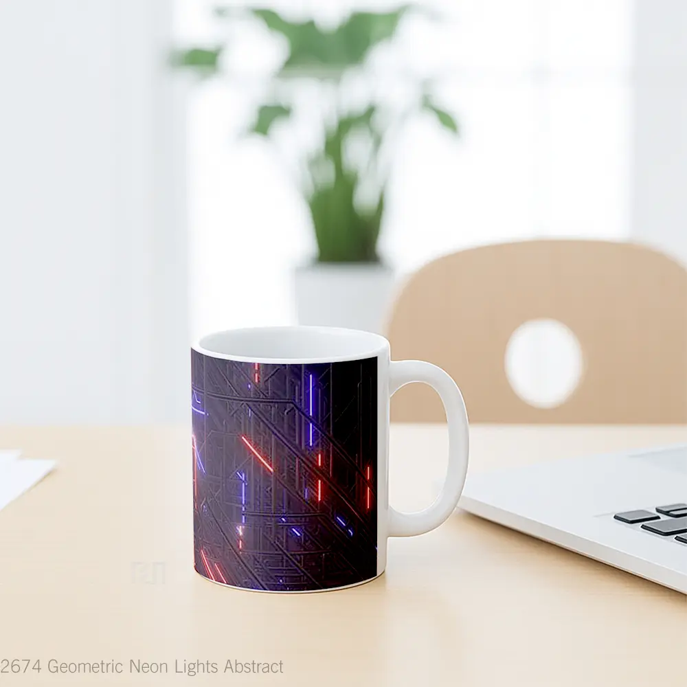 Mug Geometric Neon Lights Abstract Gelas Seni Modern - All-side / Desain