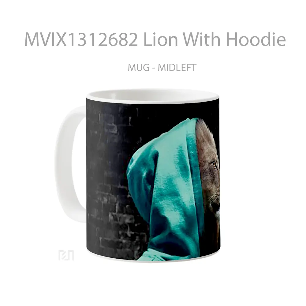 Mug Lion With Hoodie Gelas Hewan Lucu - All-side / Desain