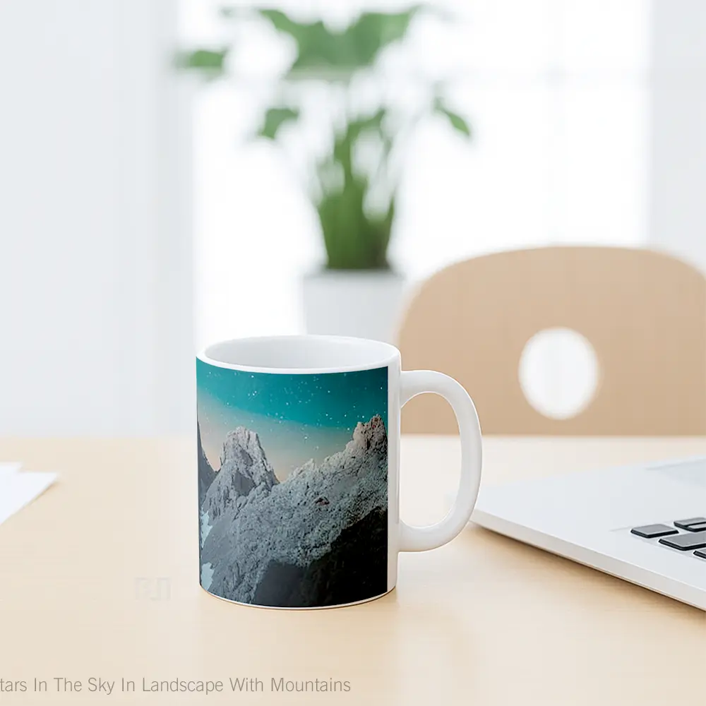 Mug Stars In The Sky In Landscape With Mountains Gelas Pemandangan Alam - All-side / Desain