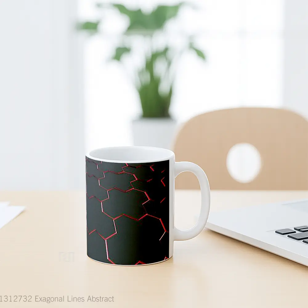 Mug Exagonal Lines Abstract Gelas Seni Modern - All-side / Desain
