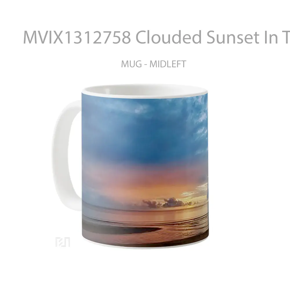 Mug Clouded Sunset In The Beach Gelas Pemandangan Alam - All-side / Desain