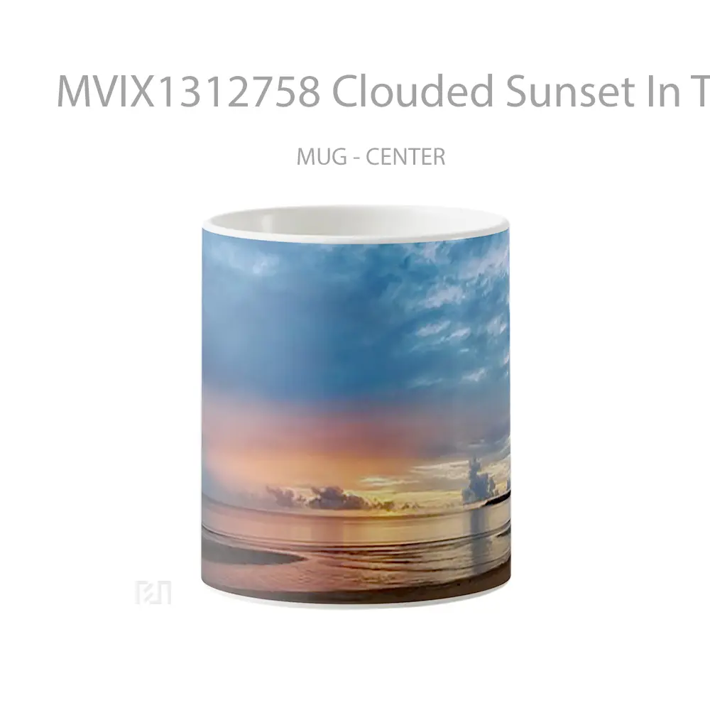 Mug Clouded Sunset In The Beach Gelas Pemandangan Alam