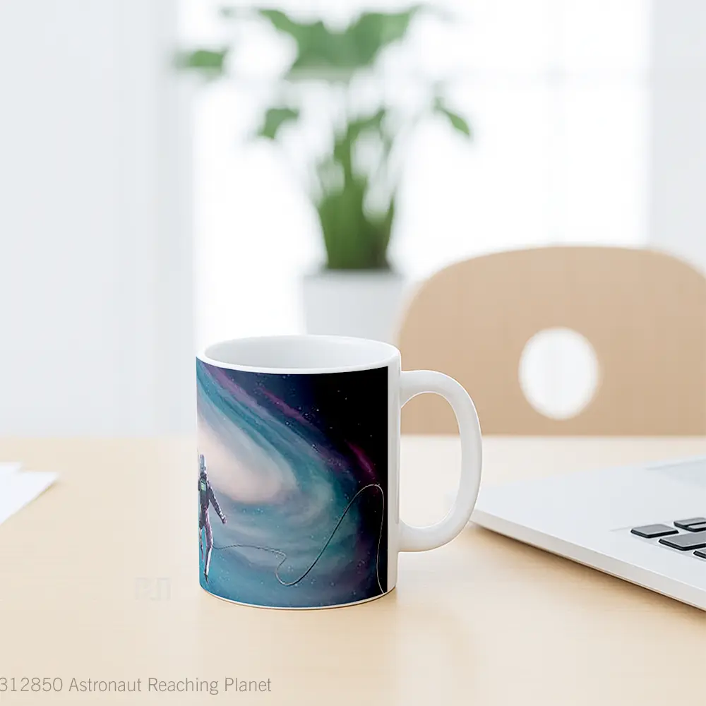 Mug Astronaut Reaching Planet Gelas Astronomi - All-side / Desain