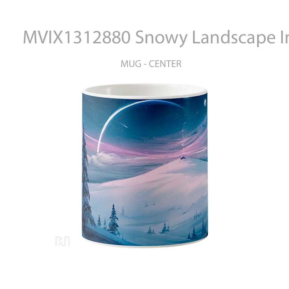Mug Snowy Landscape In The Forest Digital Art Gelas Pemandangan Alam