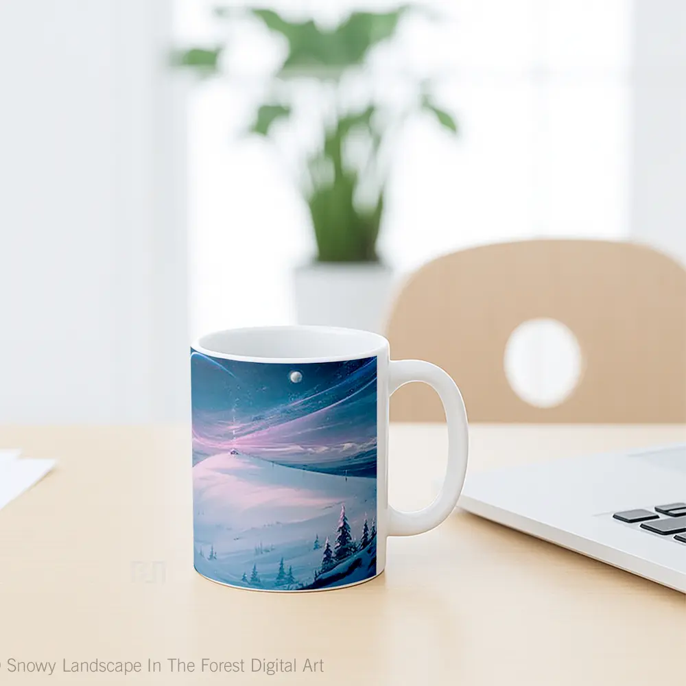 Mug Snowy Landscape In The Forest Digital Art Gelas Pemandangan Alam - All-side / Desain