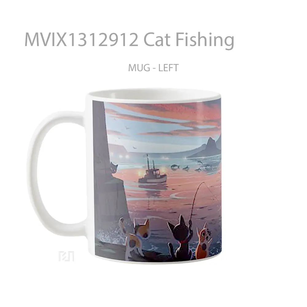 Mug Cat Fishing Gelas Hewan Lucu - All-side / Desain