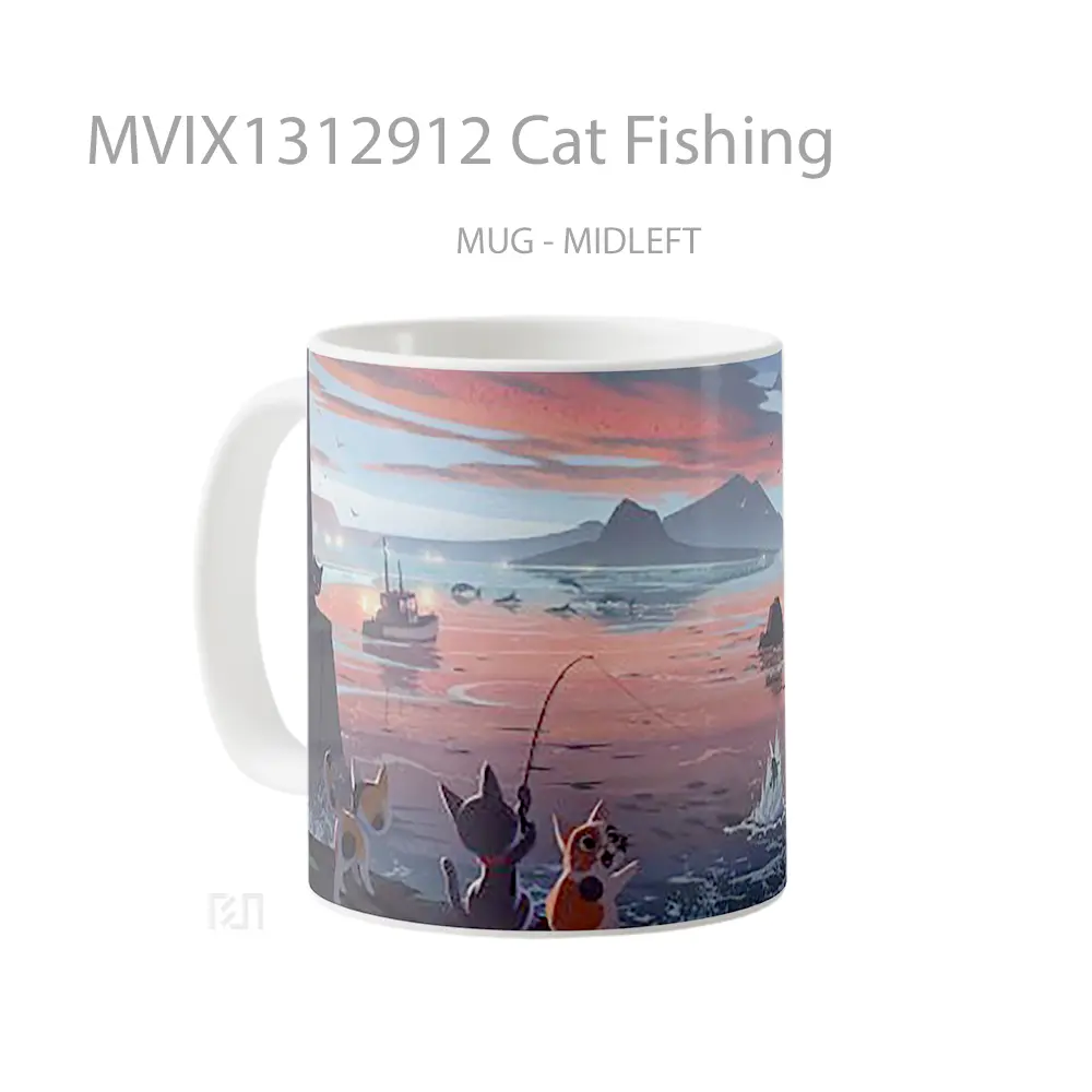 Mug Cat Fishing Gelas Hewan Lucu - All-side / Desain