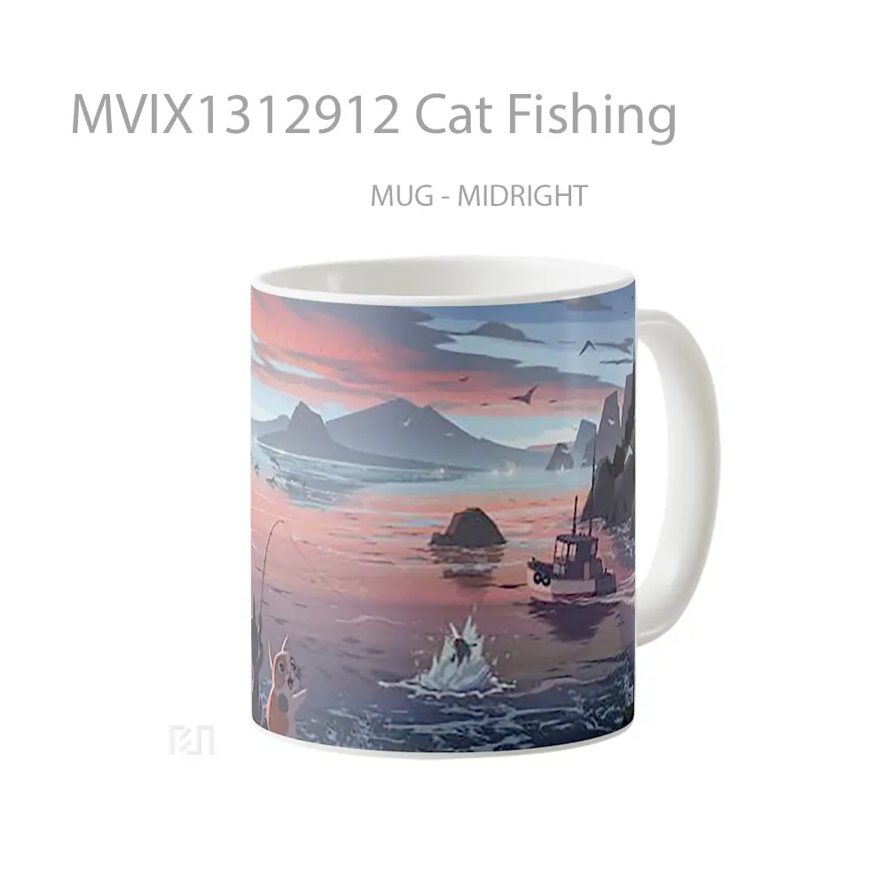 Mug Cat Fishing Gelas Hewan Lucu - All-side / Desain