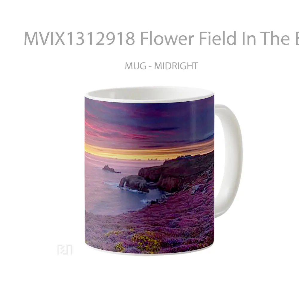 Mug Flower Field In The Beach At Sunset Gelas Pemandangan Alam - All-side / Desain