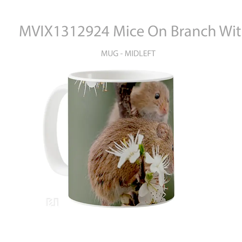 Mug Mice On Branch With Flowers Gelas Pemandangan Alam - All-side / Desain