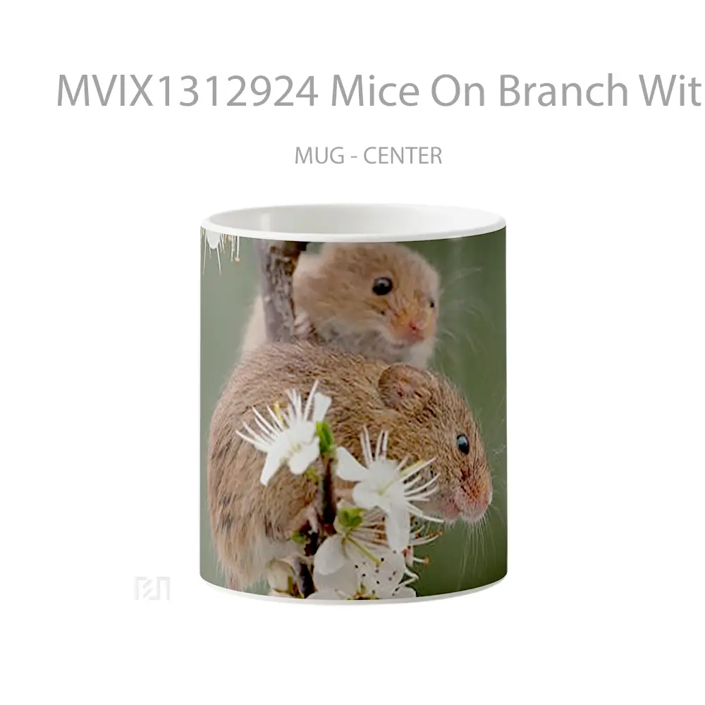 Mug Mice On Branch With Flowers Gelas Pemandangan Alam